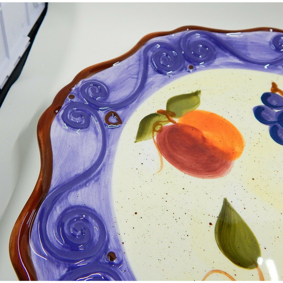 Tabletops Unlimited Hand-painted Medici Pattern Round Dinner Plate 11" - Picture 8 of 11